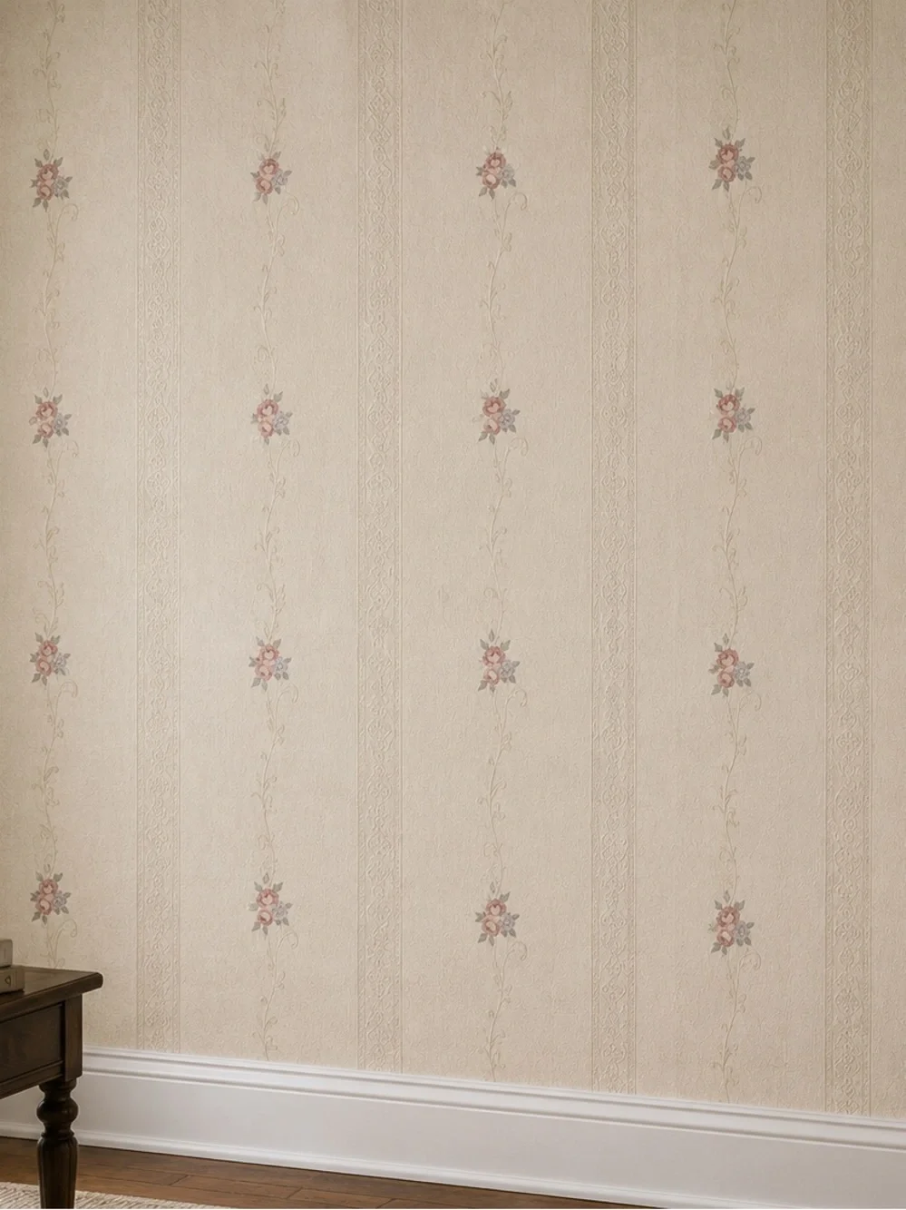 Emiliana Parati VTG Italian Vinyl Wallpaper Floral Pre-Pasted Beige Pink 11 Yd